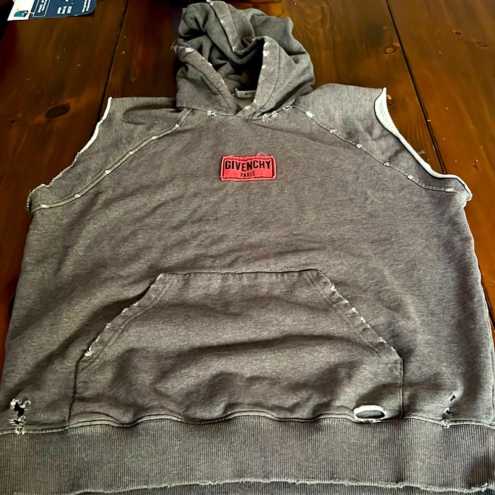 Gray GIVENCHY cutoff hooded “hoodie” sweatshirt